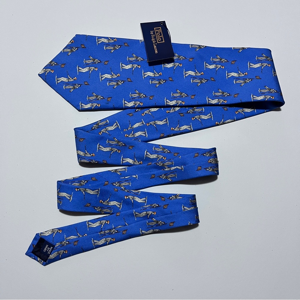NWT Vintage Stock - Blue, Golfer printed Polo by Ralph Lauren Men's Tie